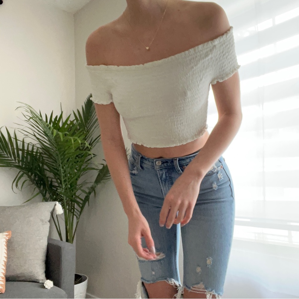 SMOCKED OFF THE SHOULDER TOP